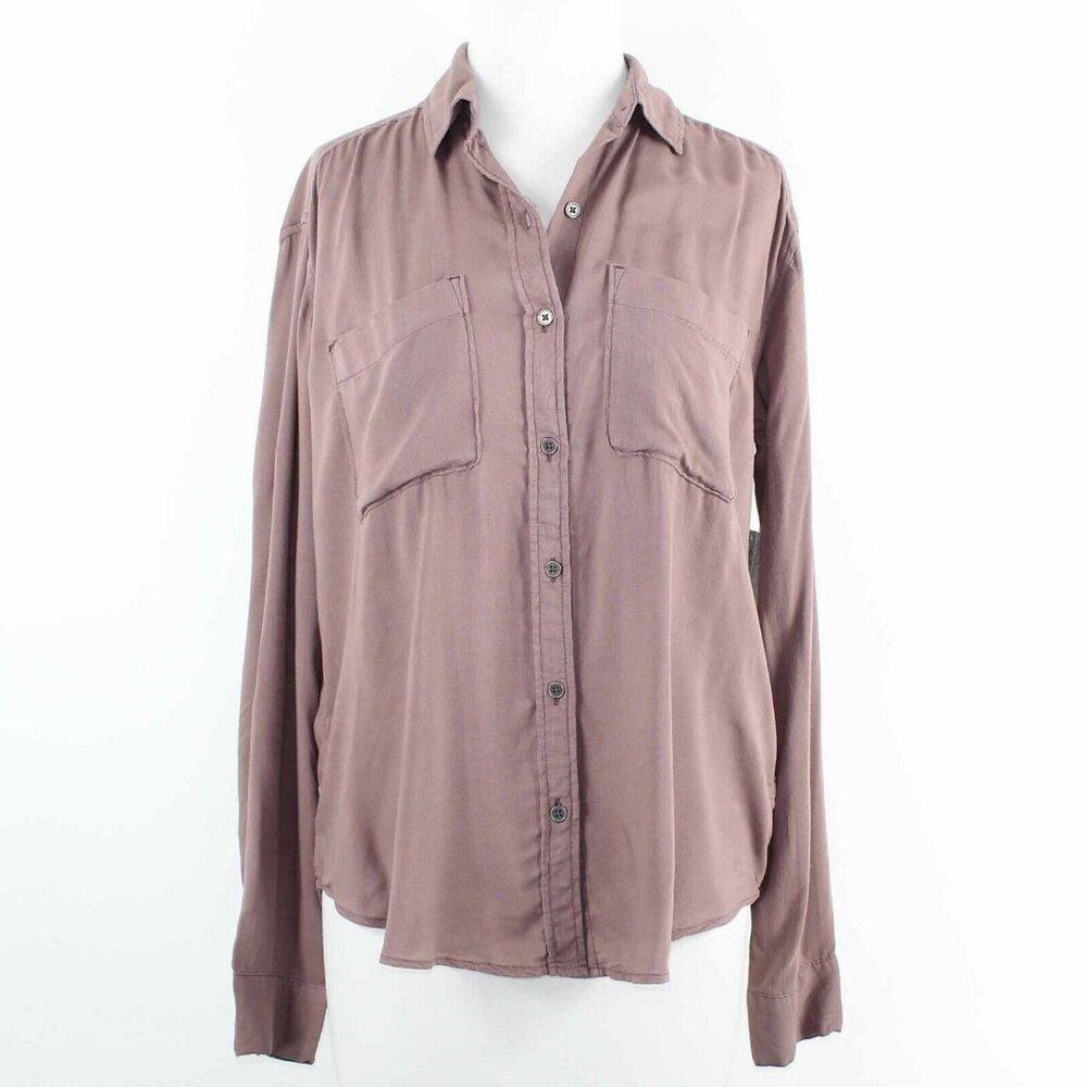 Mudd $36 Sz XS Muted Plum Purple Pink Button Front Pockets 100% Rayon Shirt